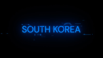 3D rendering South Korea text with screen effects of technological glitches