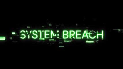 Obraz premium 3D rendering system breach text with screen effects of technological glitches