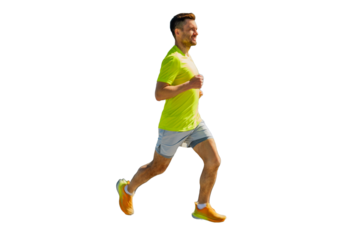 Male athlete runner in running shoes training in a T-shirt for sports, cut out