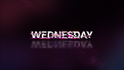 3D rendering Wednesday text with screen effects of technological glitches