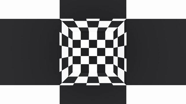 Black and white square optical illusion checker tunnel loop animation