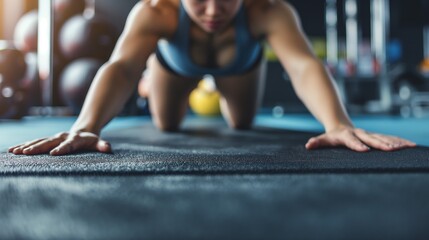 Fitness enthusiast doing push-ups in a gym