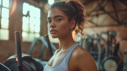 Obraz premium Fitness enthusiast in a gym, copy space