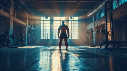 Obraz premium Fitness enthusiast in a gym, copy space