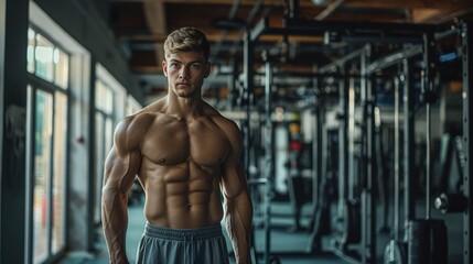 Fitness enthusiast in a gym, copy space