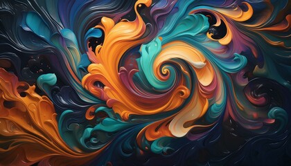Fototapeta premium Vibrant impasto oil paint swirls, colorful abstract fluid background with thick textured brushstrokes, expressive swirling acrylic waves, artistic motion wallpaper for creative projects.