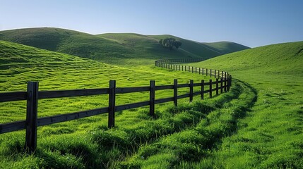 fenced in pasture with a grassy hillside in the background