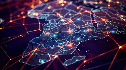 Blockchain technology in Africa digital network map glowing connections modern tech design futuristic concept 