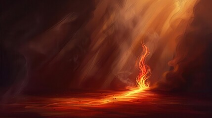 fire in the middle of a desert with a sky background