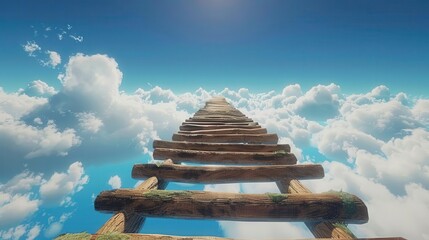 Foto auf Leinwand ladder leading up into the sky with clouds