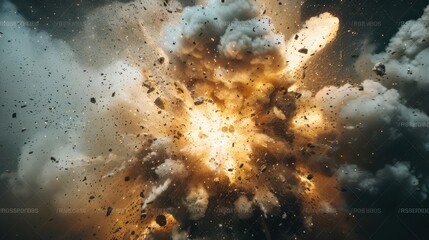 Fototapeta premium large explosion of smoke and rocks on a dark background