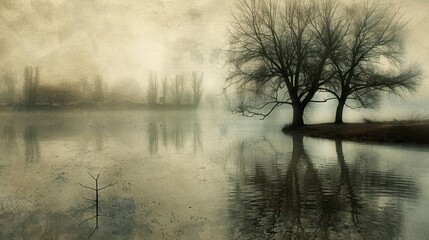 large body of water with trees in the middle