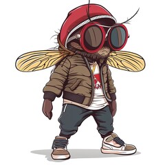 Naklejka premium Housefly Streetwear fashion cartoon isolated whitebackground