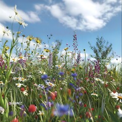 Vibrant Summer Wildflower Meadow in Picturesque Natural Landscape