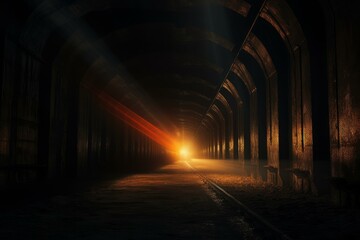 Serene Tunnel light end. Natural mystery entrance. Generate Ai