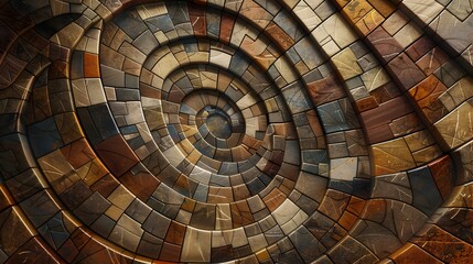 Fototapeta premium Earthy Tone Spiral Mosaic Pattern - Abstract 3D Rendered Fractal Wallpaper Design