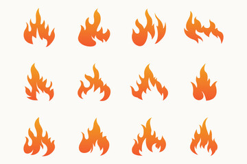 Flat design fire logo set flame element collection simple silhouette illustration fire icon symbol template
