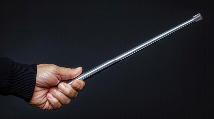 person holding a metal stick in their hand