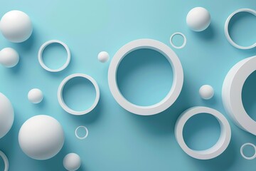 Blue background with decorative objects and white rings ideal for poster cover branding wallpaper banner website presentation