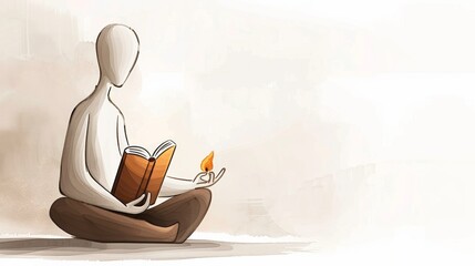 A serene image of a person meditating with a book on mindfulness and mental health emphasizing the knowledge required to achieve inner peace and emotional wellbeing