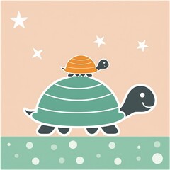 Naklejka premium 亀の親子