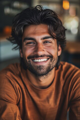 Fototapeta premium Portrait of a smiling joyful handsome man. High quality photo