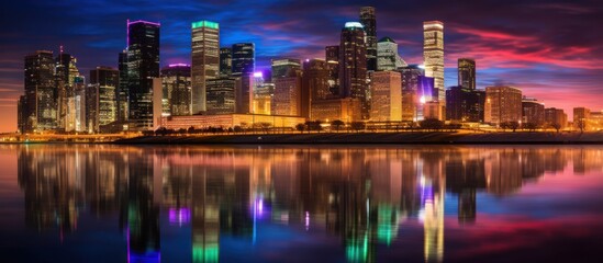 Fototapeta premium Cityscape at Dusk with Reflections