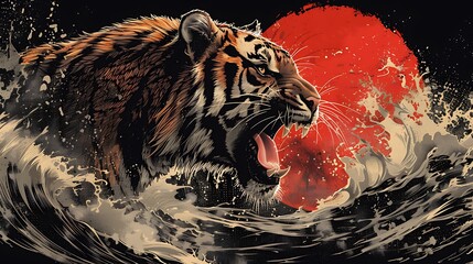 angry tiger illustration on sukajan © prutamin_C