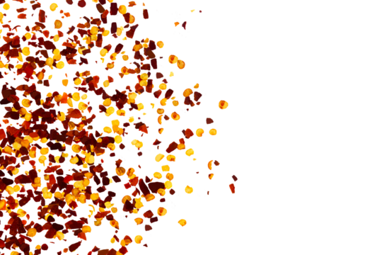 organic kashmiri red chili pepper flakes powder burst texture,cutout transparent background,png format