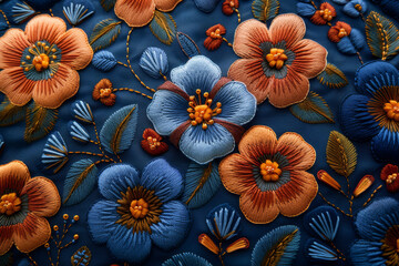 Embroidery floral abstract fantasy design luxury fabric art background,genertive ai 