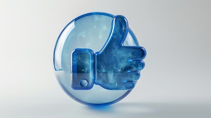 3D illustration of a blue chat bubble icon with a thumbs-up symbol, representing social media approval, set against a white background