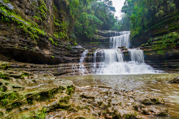 Beautiful view of wei sawdong falls in megahalaya cherrapunji. The best tourist attraction in cherrapunji  meghalaya in India.