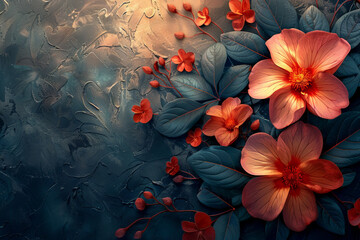 beautiful fantasy vintage wallpaper botanical flower gold loeaf bunch,vintage motif for floral print digital background 