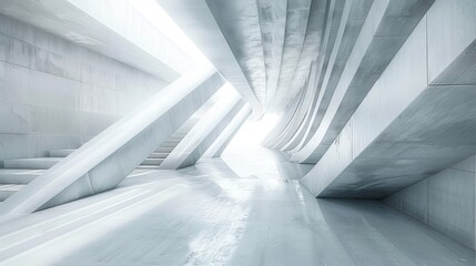 Obraz premium Abstract white architectural space with geometric lines and open areas, creating a sense of depth and modernity