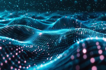 Futuristic technology wave. Digital cyberspace. Abstract wave with moving particles on background. Big data analytics