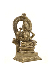 laxmi idol, goddess of wealth crafted using a golden bronze metal used for worship in hinduism isolated on white background