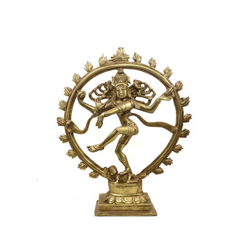 antique dancing statue of lord shiva also called natraj made of brass metal isolated