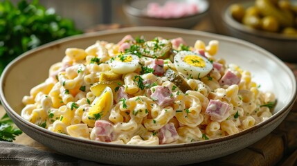 classic macaroni salad, classic creamy macaroni salad with ham, eggs, pickles, and tangy mayo dressing a crowd-pleasing comfort food pasta dish