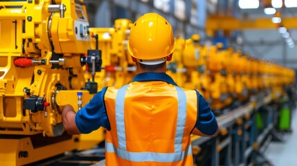 Fototapeta premium An industrial engineer overseeing the automation of a manufacturing line demonstrating the application of technical knowledge in industry