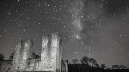 An ancient castle standing tall under a starry night sky evoking a sense of timelessness and history preserved through the ages