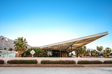 Historic Hyperboloid mid-century modern Palm Springs Visitor Center formerly tramway gas station 