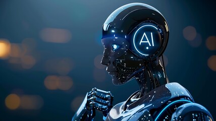 Futuristic AI robot with glowing blue accents