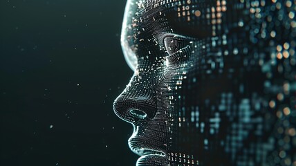Fototapeta premium Digital Human Face with Glowing Dots and Lines