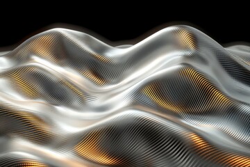 Naklejka premium Metallic abstract waves with a silver and gold texture, representing fluidity, movement, and modern design in a sleek, futuristic illustration