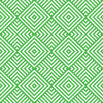 Seamless green and white vintage op art striped squares geometric pattern vector