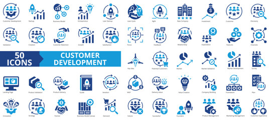 Customer development icon collection set. Containing startup, business model, entrepreneur, startup, cycle, agile, new company icon. Simple flat vector.