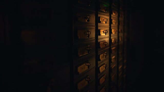 Antique file cabinets in a dimly lit archive room create a nostalgic historical ambiance