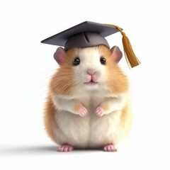  A cute hamster proudly wearing a graduation cap with a golden tassel.