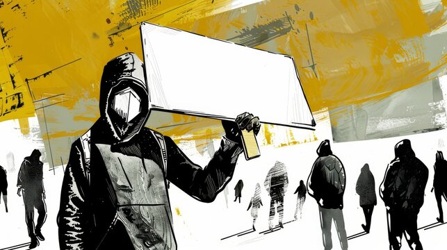 A moving image of a protester holding a sign frozen in time representing the ongoing struggle for social justice and the enduring fight for equality