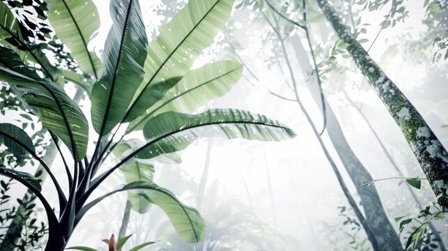 A lush rainforest canopy teeming with biodiversity focusing on the preservation of plant life and the fight against deforestation